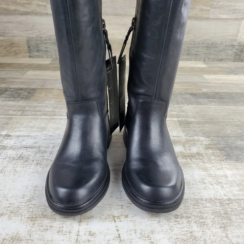 AllSaints Escher Rider Womens Knee-High Boots Sz 6 M Black Leather Round Toe